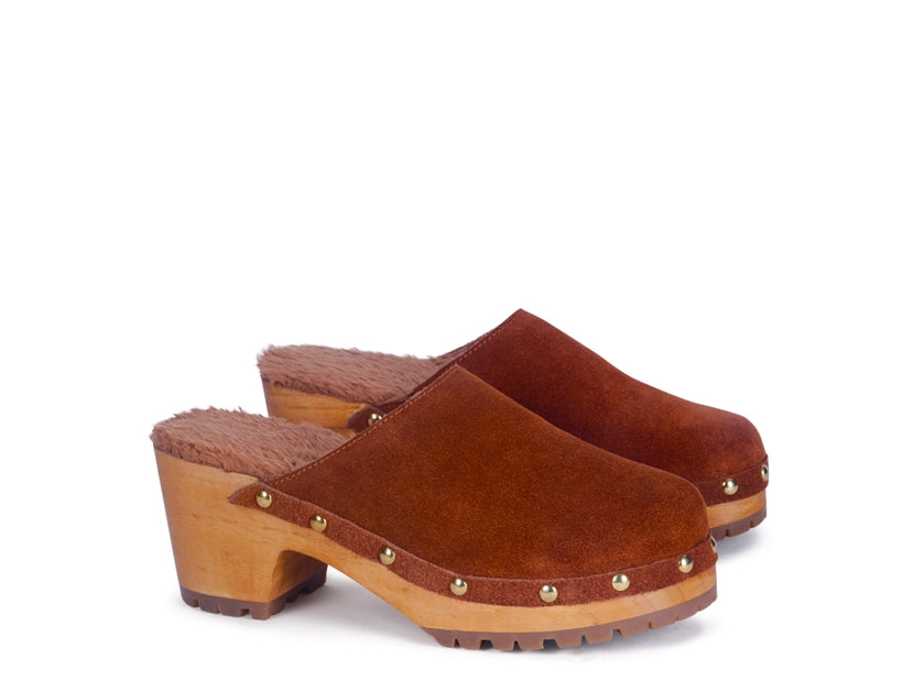 The Zola Suede Clog in Tan