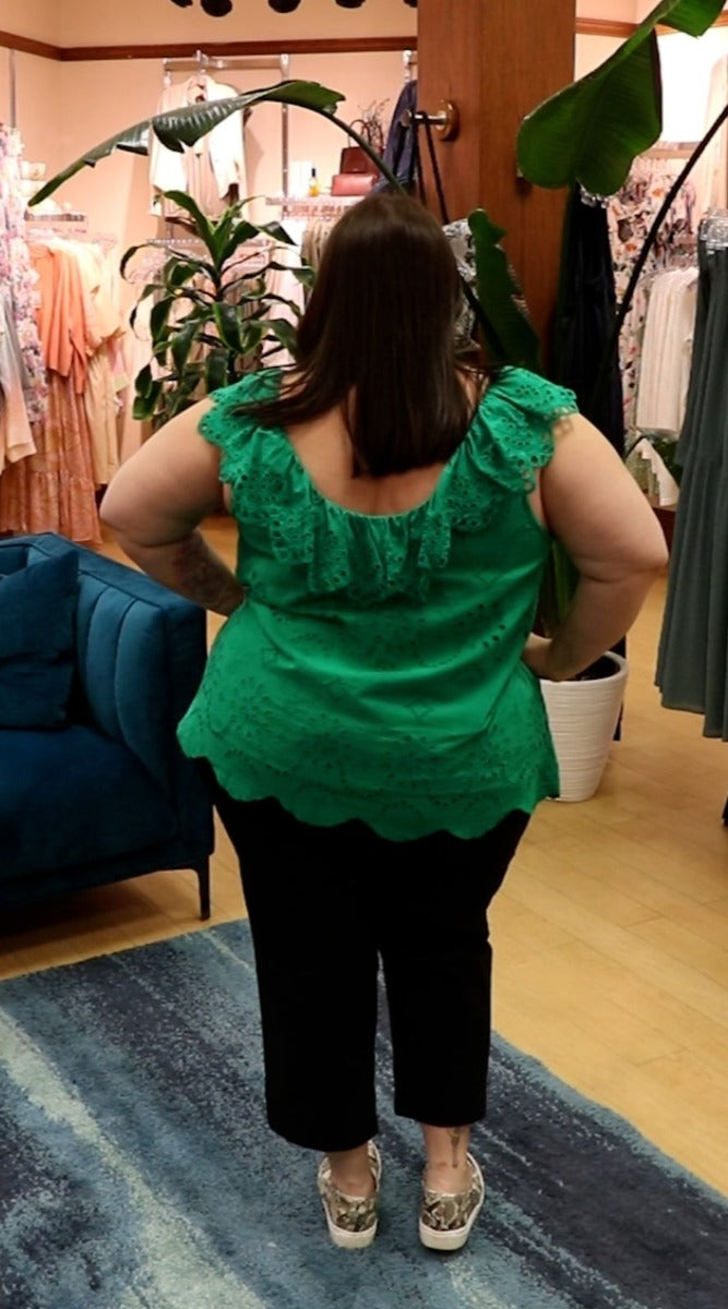 The Cecillia Eyelet Top in Kelly Green