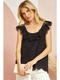 The Cecillia Eyelet Top in Black
