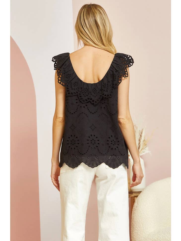 The Cecillia Eyelet Top in Black