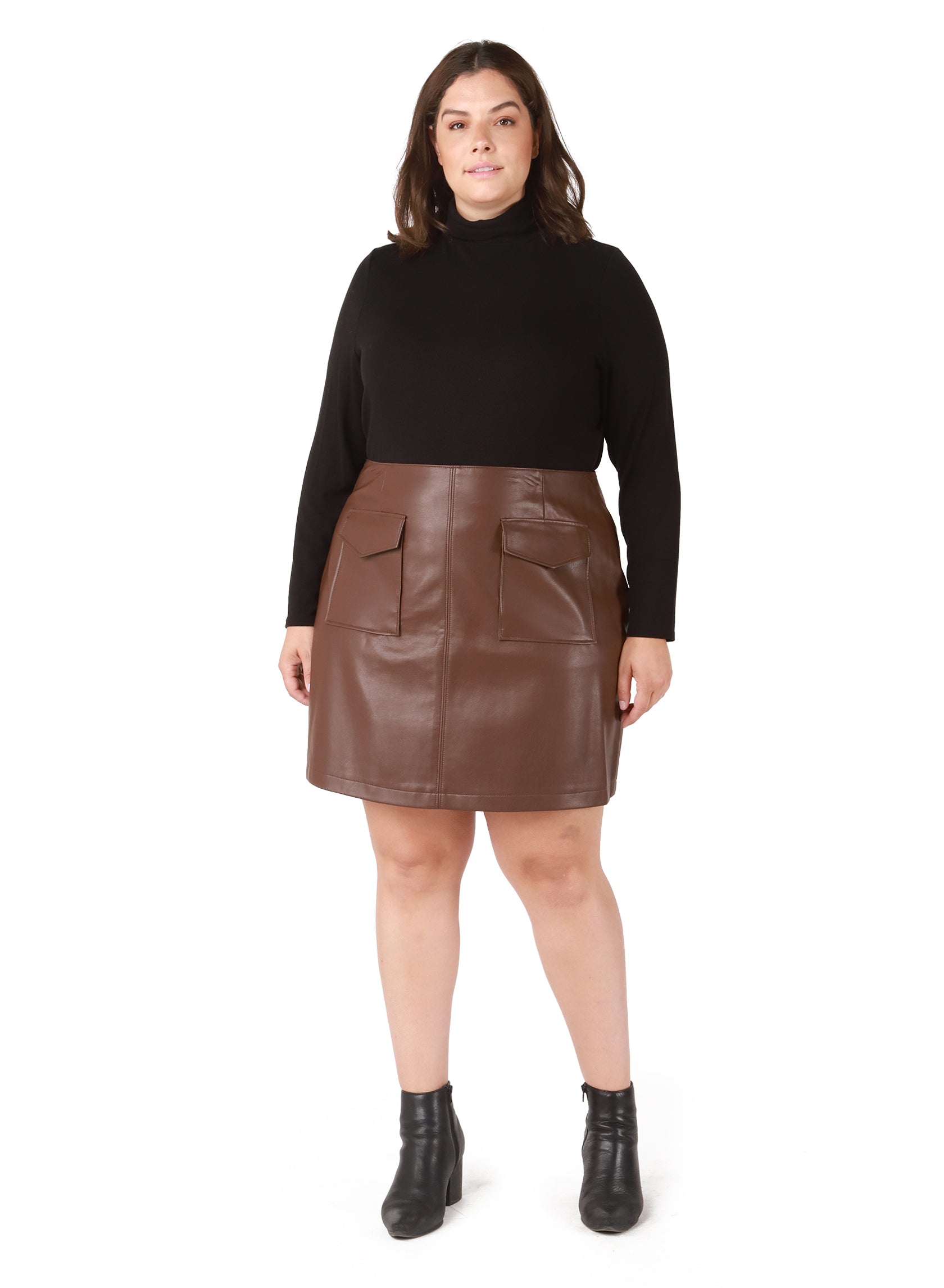 Brown faux 2025 leather long skirt