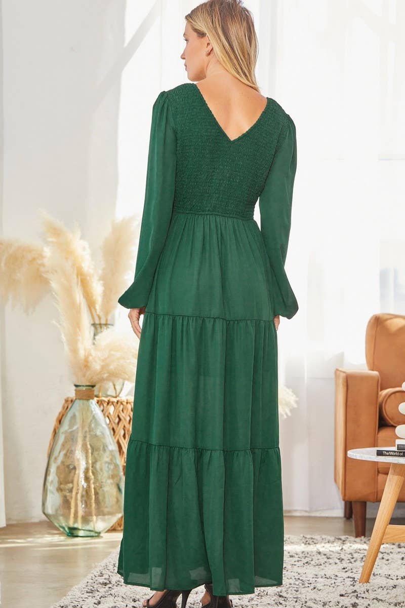 The Iris Smocked Dress in Emerald
