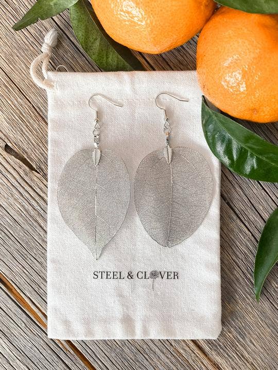Silver Real Leaf Earrings