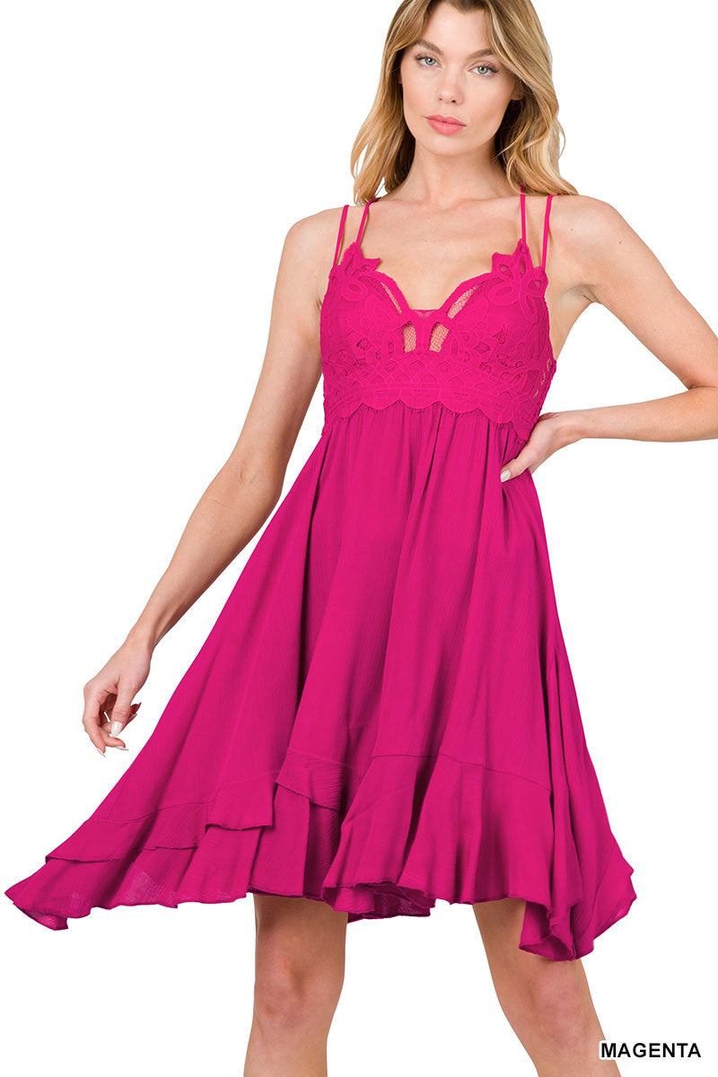 The Jolie Lace Dress in Magenta