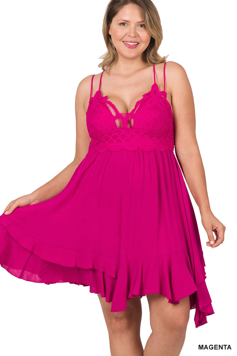 The Jolie Lace Dress in Magenta