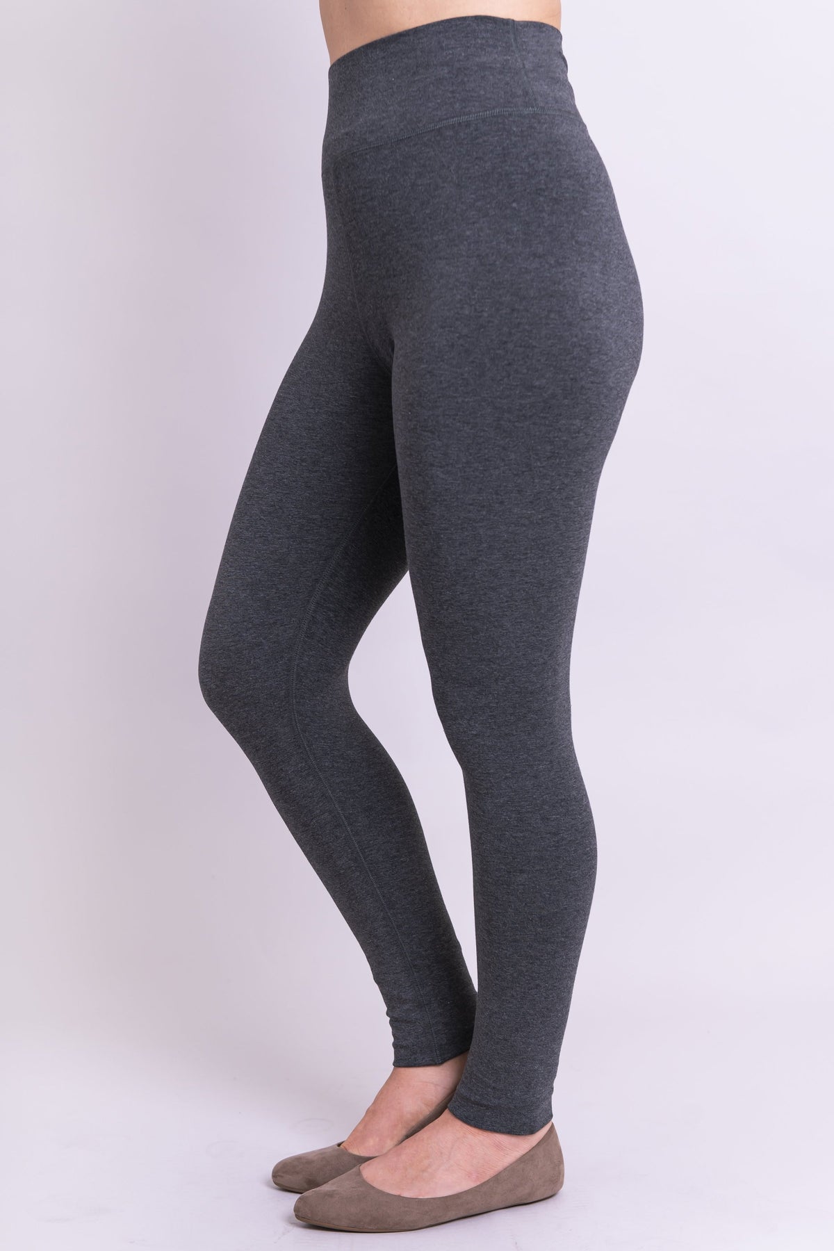 Plus Size V Waist Full Length Leggings - Charcoal / 3X