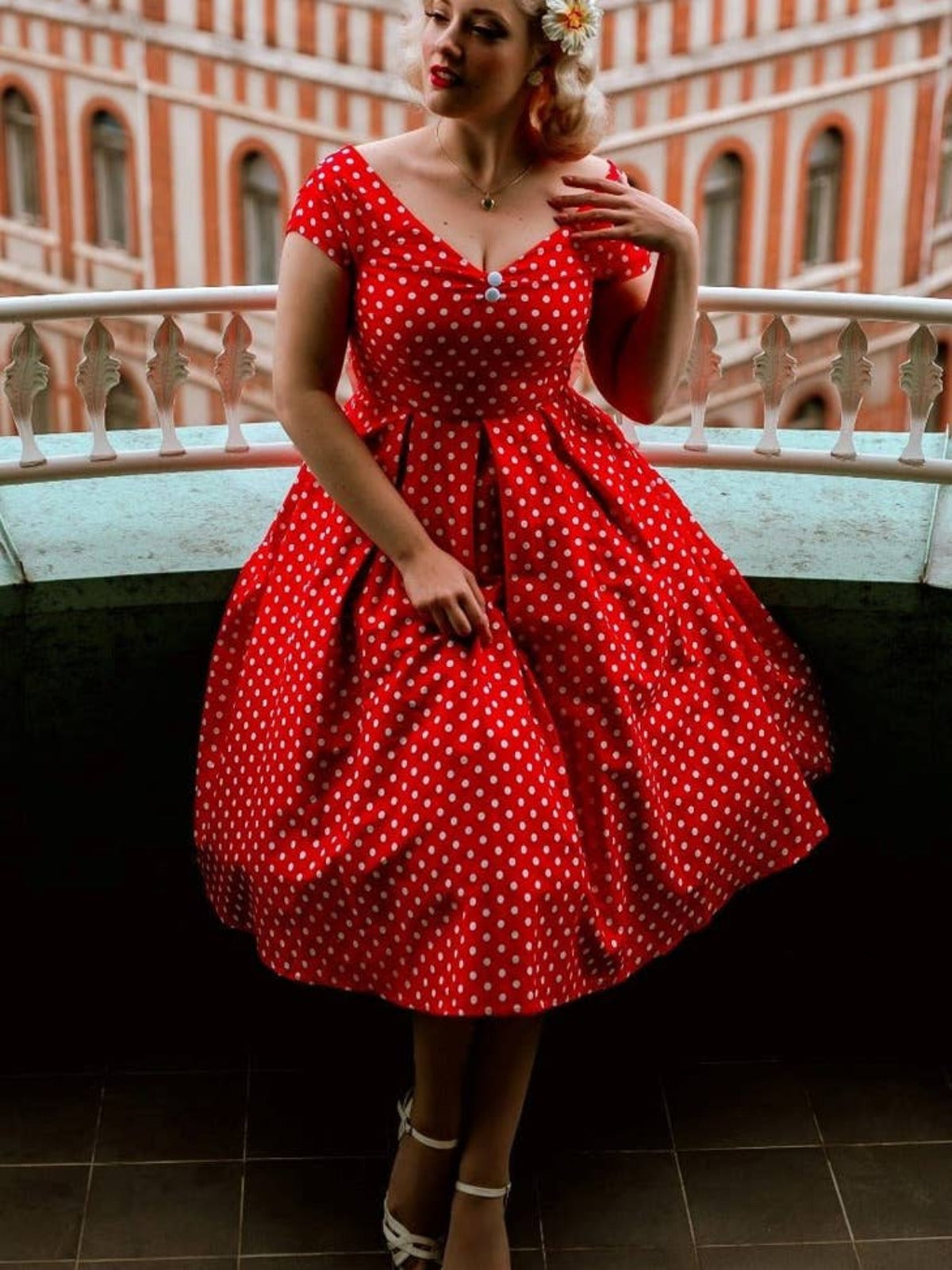 Shop Online Girls Red Polka Dot Print Sleeveless Party Dress at ₹929